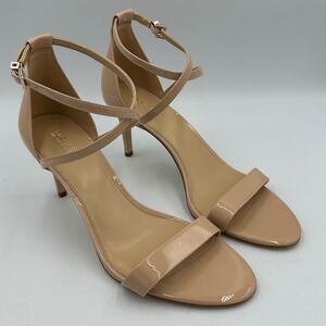 Michael Kors Ava Mid Patent Blush Strappy Heels Sz 11 Nude Minimalist Sandal NIB